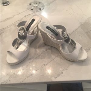 White and silver beaded wedges